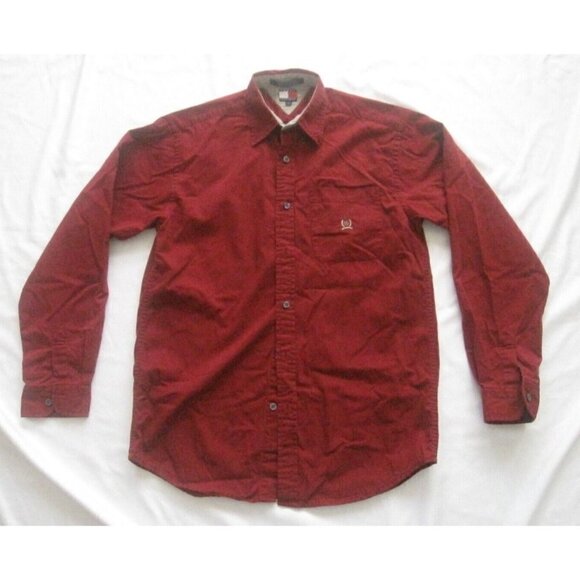 VTG Teens Tommy Hilfiger Y2K Cotton Button Up Long Sleeve Shirt Sz L (MT154) - Picture 1 of 9